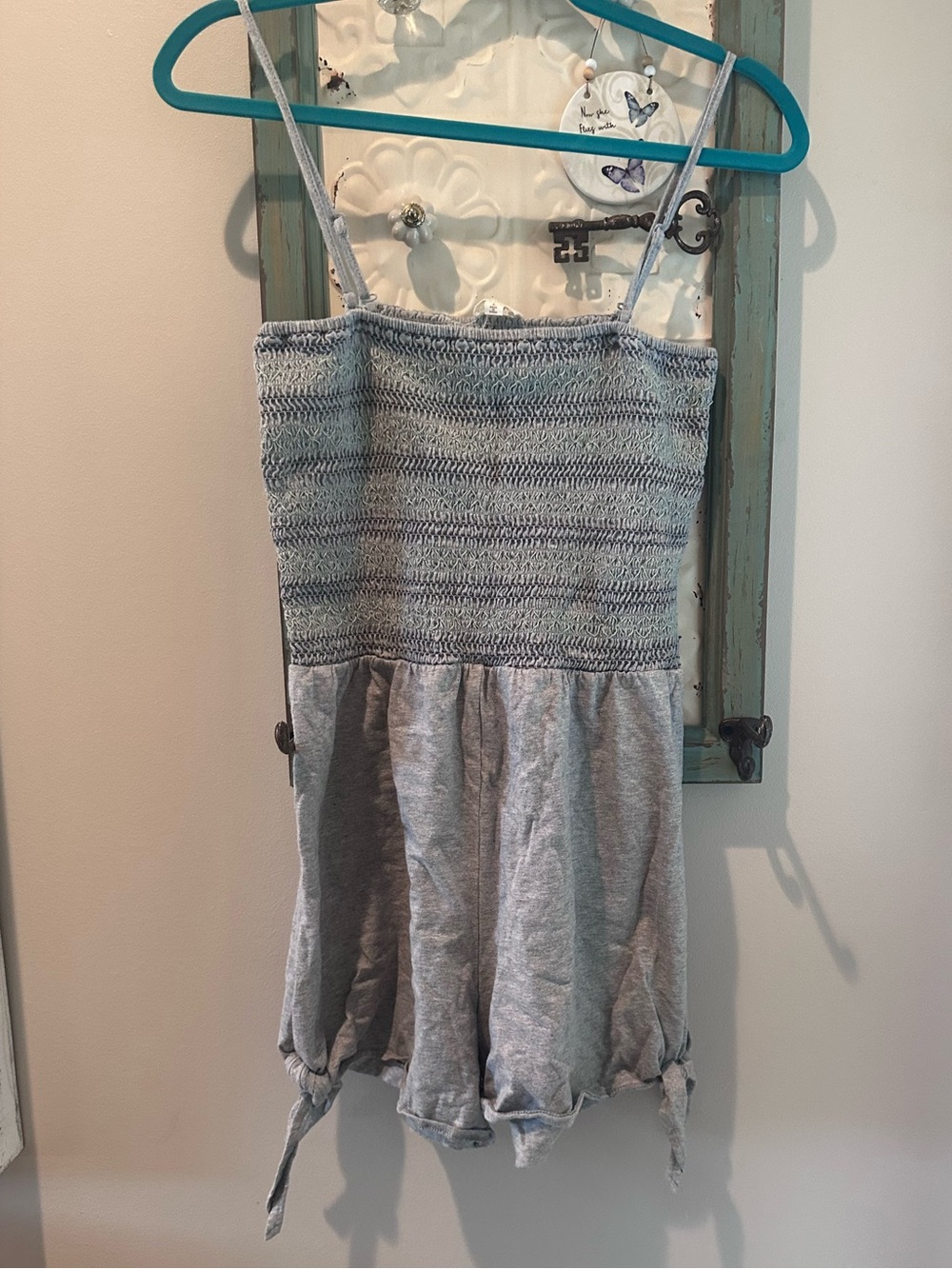 Hem & Thread Light Gray Knit Romper Dress with Spaghetti Straps